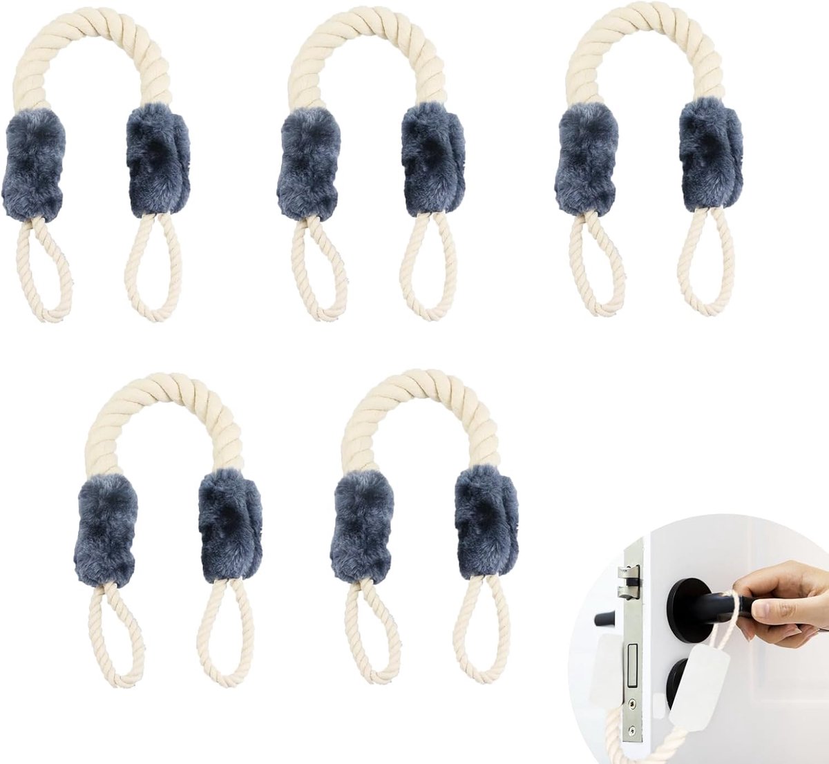 SnelShoppen - Set van 5 Deurkoord Klemmen, Bescherming voor Deuren, Deurstopper Riemen, Veilig voor Kinderen en Huisdieren, Blauw, Katoen en Polyester