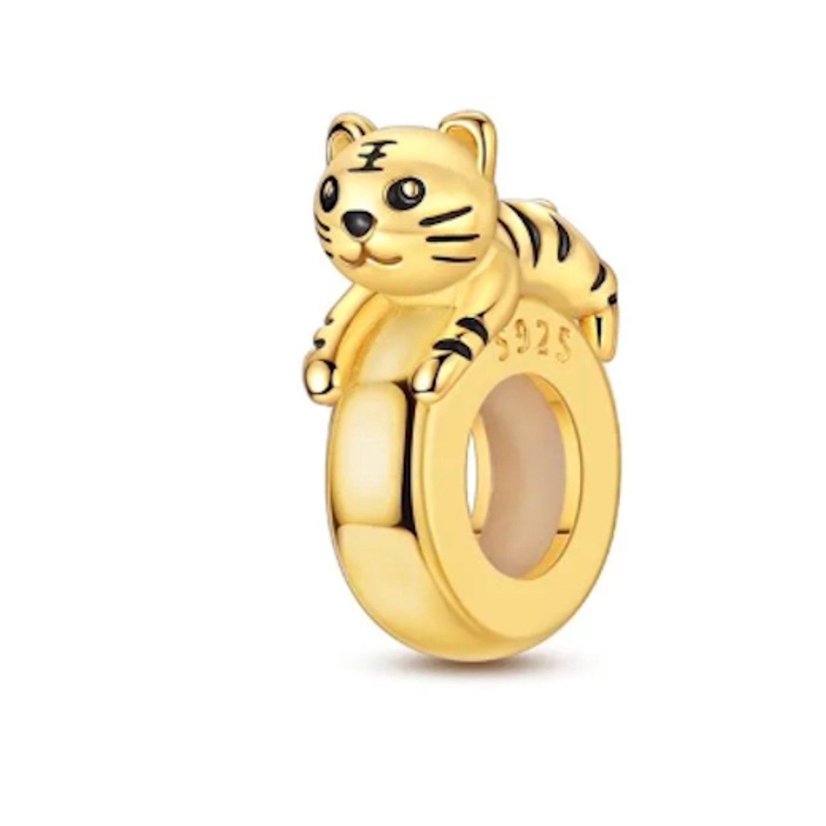 Fler® | Bedel | Past op populaire bedelarmbanden (standaard - 3mm) | Kat Stopper Bedel | Hangbedel Charm | 925 sterling zilver | Zwarte emaille | Valentijnsdag Cadeau | Sinterklaas kado | Kerstcadeau | Verjaardagsgeschenk | Vriendschap