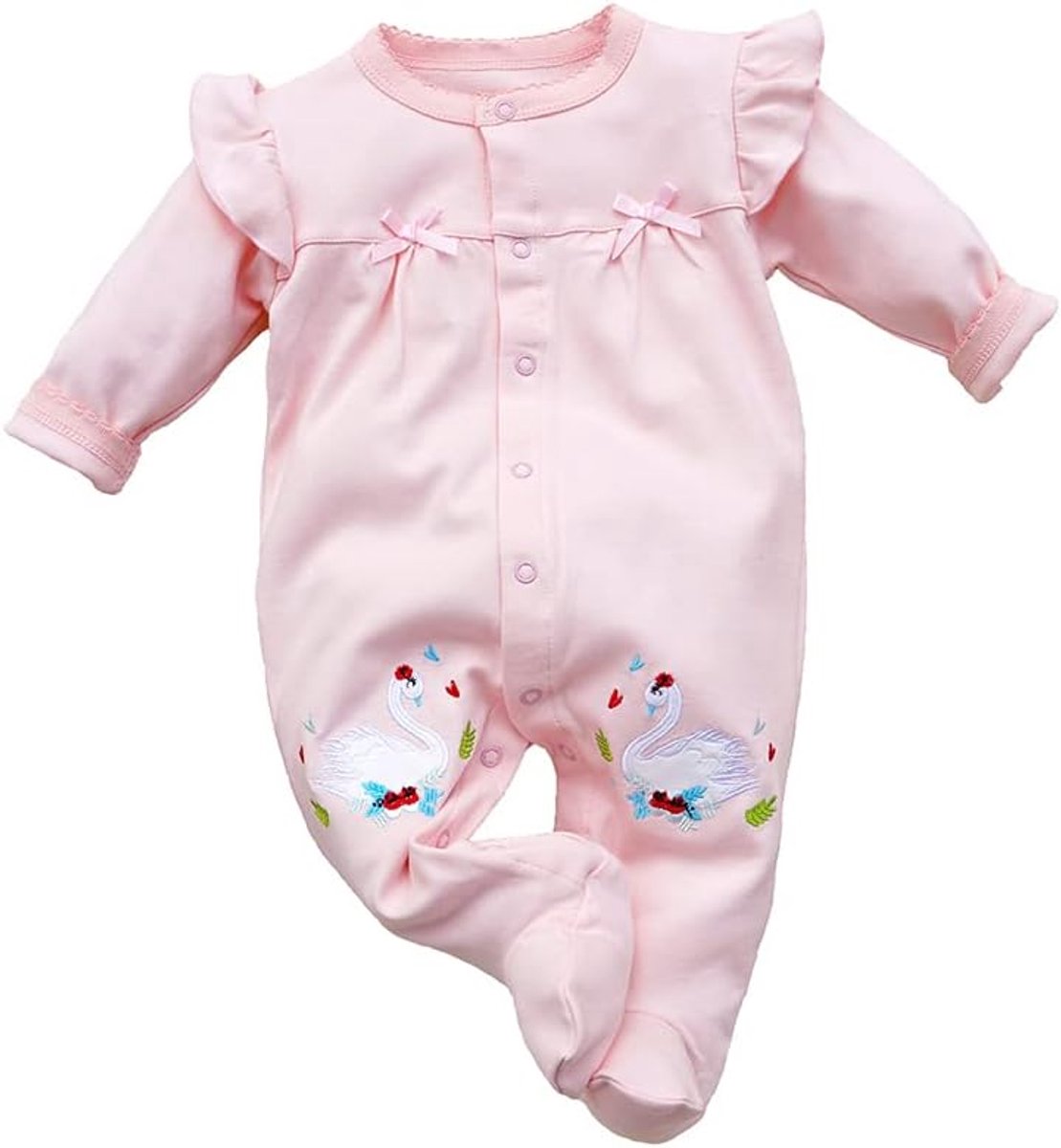 SnelShoppen - Schattige Baby Kleding Meisjes Romper met Lange Mouwen, Organic Katoen, Cartoon Design, Swan, 9-12 Maanden, Ideaal voor Nieuwe Moeders
