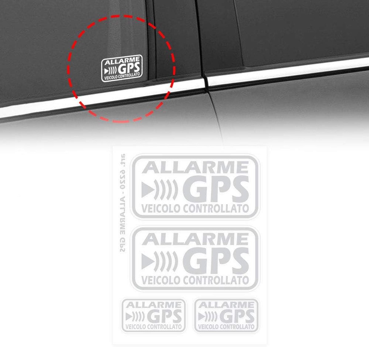 SnelShoppen - 4R Auto Diefstalpreventie Stickers - GPS Alarm Beveiliging - 4 Stuks - Binnenkant Raam - Wit - 80x41mm & 41x22mm - Voorkom Diefstal