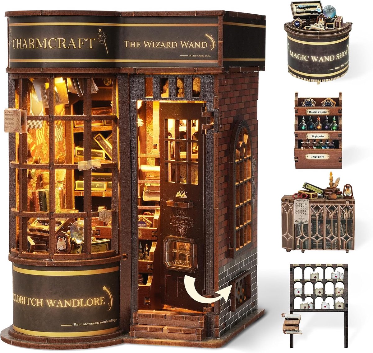 SnelShoppen - 3D Houten Puzzel Wandshop Boek Nook Kit – DIY Mini Boekenplank Invoegstuk met LED Licht – Creatieve Woondecoratie, Cadeau voor Volwassen