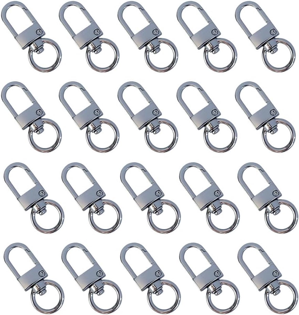 SnelShoppen - 20 Draaibare Haken met Sleutelringen en Karabijnhaken, Metalen Draaibare Sluitingen voor Sleutelhangers, Tassen, DIY en Organisatie (Zil