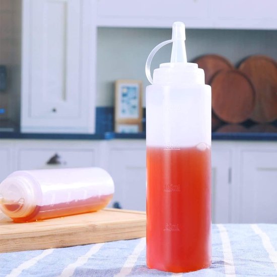 SnelShoppen - 6 Stuks 230ml Squeeze Sauzen Flessen met Deksel - Doserende Spice Bottles voor Keuken, BBQ, Feest, Camping - BPA-vrij, Recyclebaar van Snelshoppen — afbeelding 5