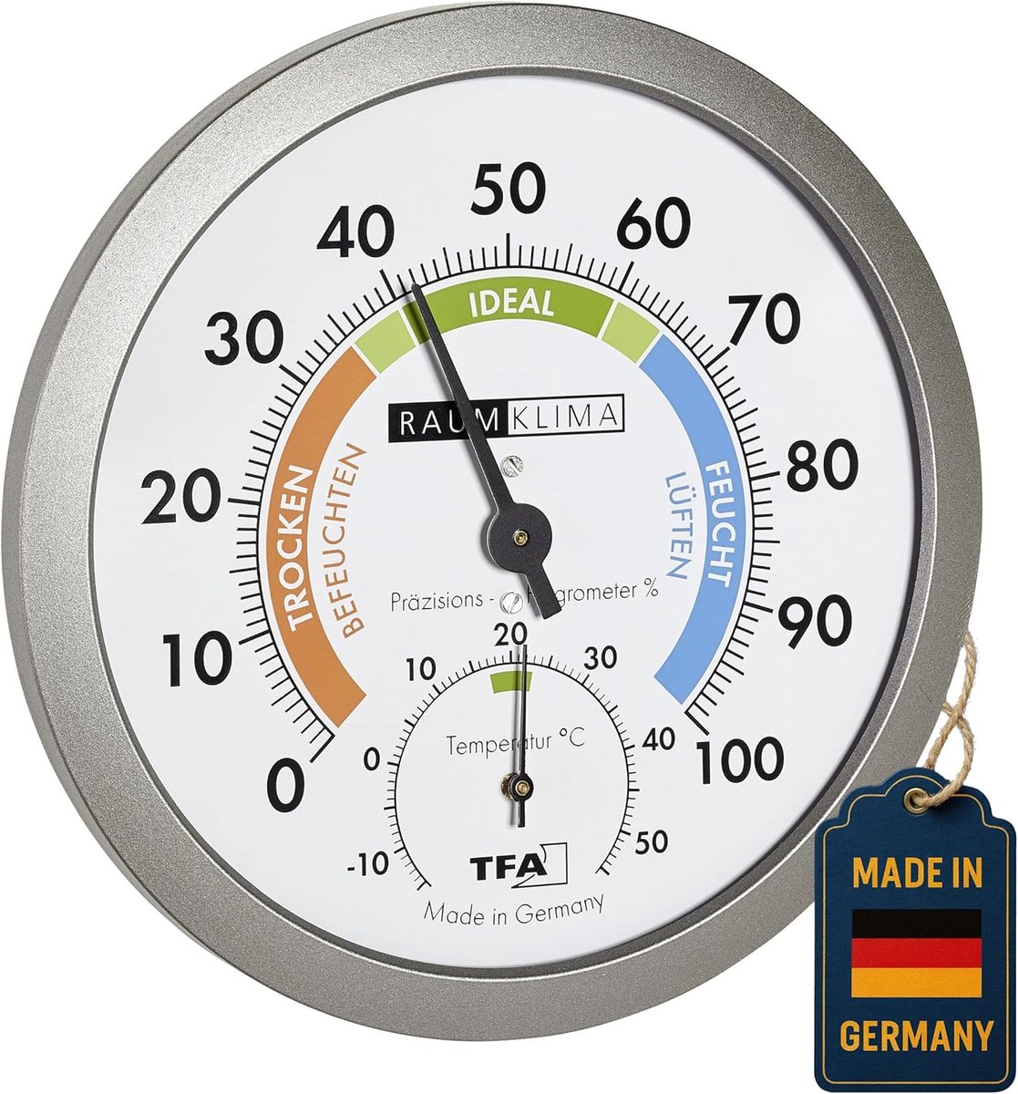 SnelShoppen - Thermohygrometer Analoge Meter voor Temperatuur en Vochtigheid, Gezond Binnenklimaat, 120mm, Comfortzones, Mechaans, Regeneratie, Ideaal