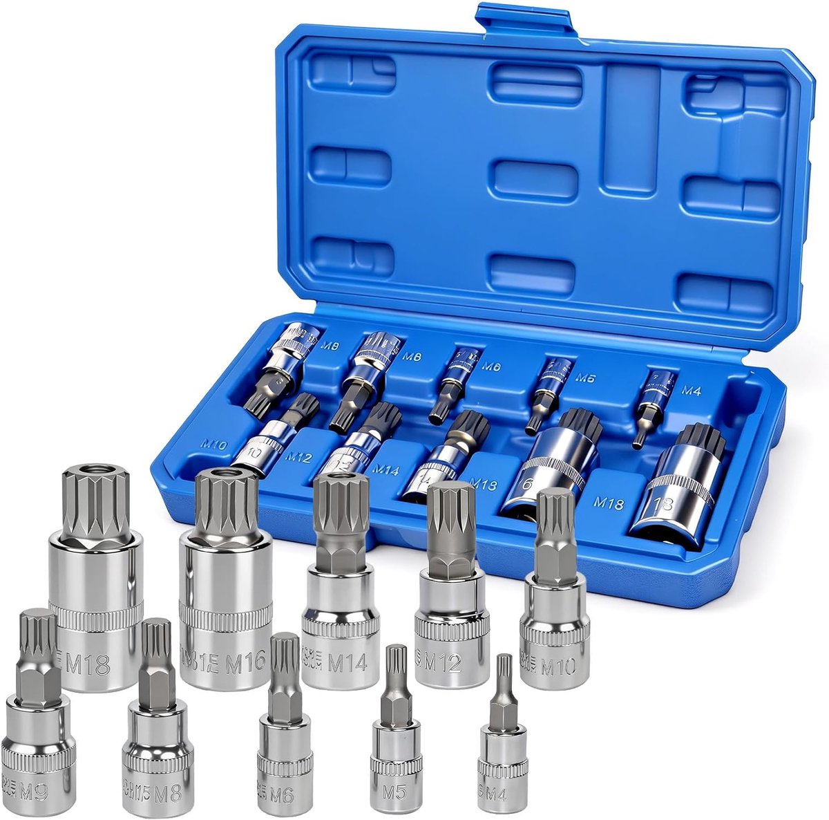 SnelShoppen - 10-delige Male Torx Steeksleutelset 1/2 Inch 1/4 Inch 3/8 Inch M4 M5 M6 M8 M9 M10 M12 M14 M16 M18 voor Impulsmoersleutels, Ratels en Sch