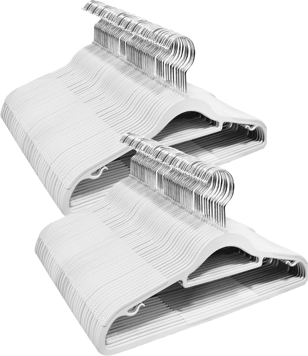 SnelShoppen - Plastic Kledinghangers 100 Stuks, Duurzaam en Ruimtebesparend, Niet-Slip, 360° Draaibare Haak, Voor T-Shirts, Jassen, Jurken, Blouses, B