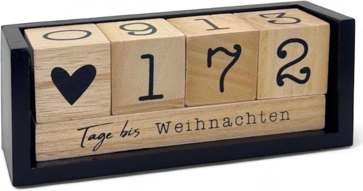 SnelShoppen - Houten Aftelkalender, Jaar Cube met Thema Lijst, 432 Dagen Tellen, Bruiloft, Verjaardag, Examen, Feestdagen, Veelzijdig (Zwart/Natuur)