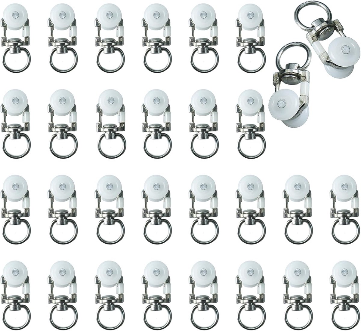 SnelShoppen - 30 PCS Gordijnrail Sliders, Loopwagens voor het Ophangen van Gordijnen, Duurzaam, Roestvrij, Compatibel met I-rails en Romeinse Rails