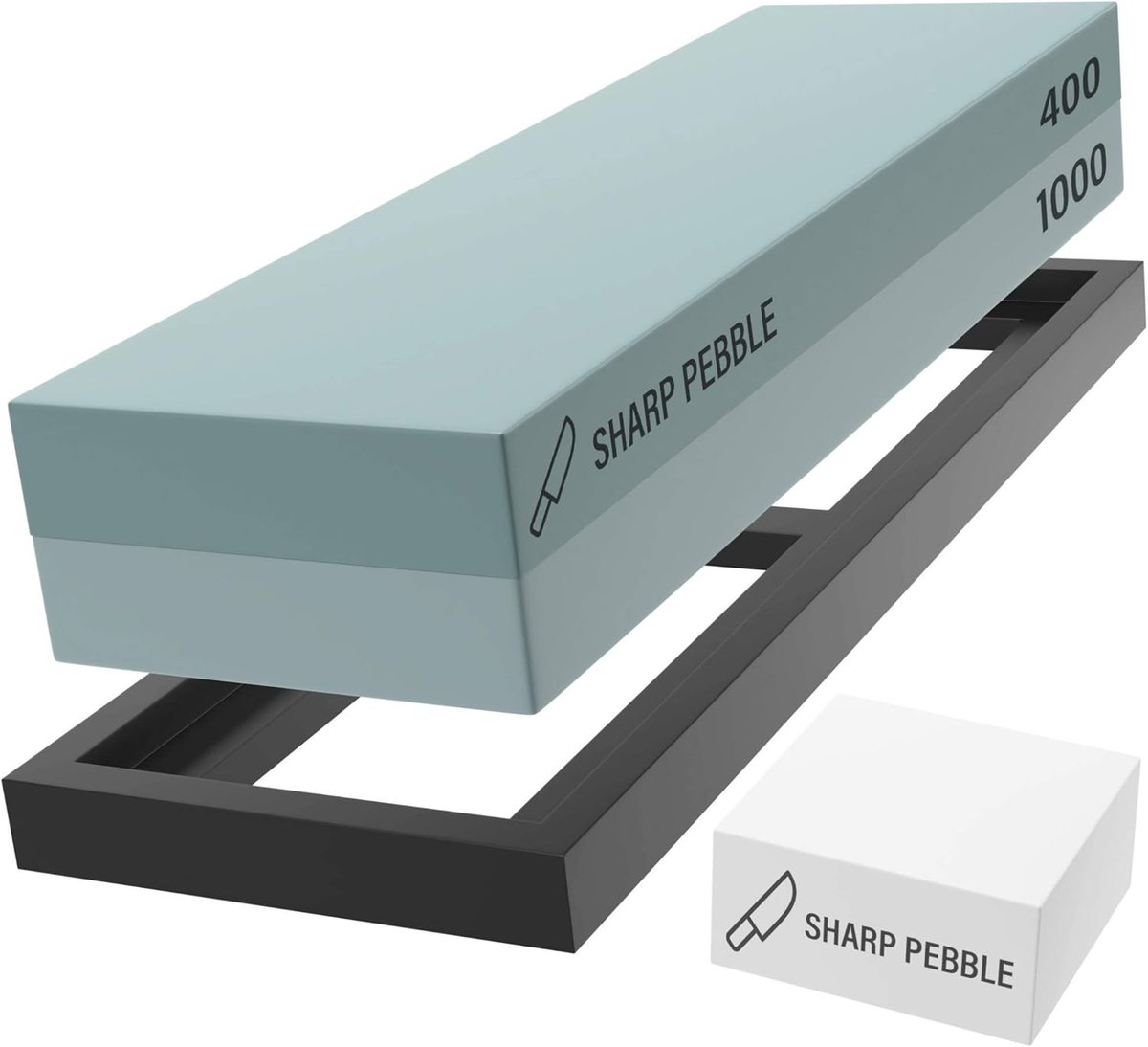 SnelShoppen - Premium Whetstone Mes Slijper 2 Zijdig Grit 400/1000 - Wetsteen Keukenmes Slijper met Vlaksteen en Antislip Rubber Basis