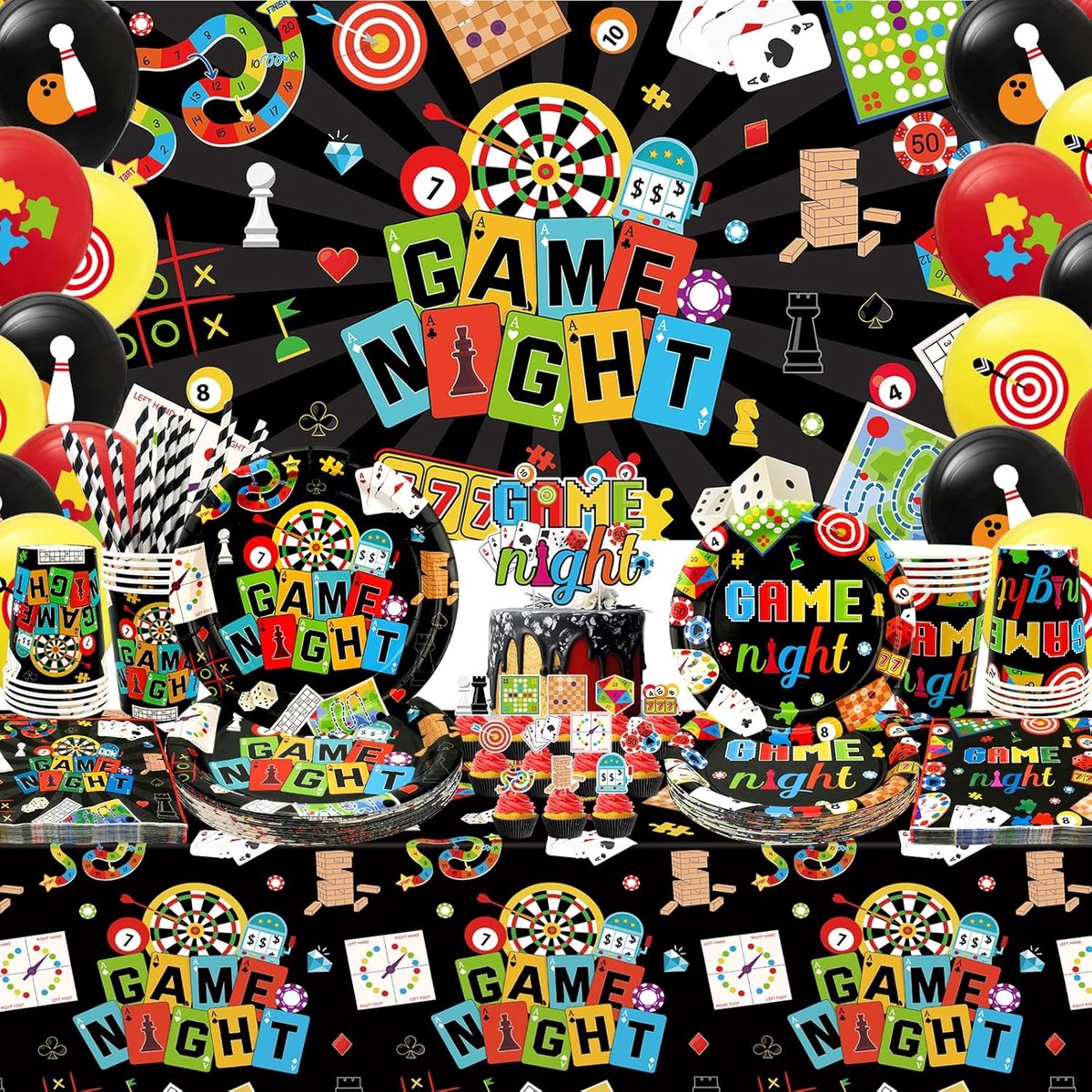 SnelShoppen - Partydecoraties voor Spelavond - Feestaccessoires Set voor 20 Personen - Inclusief Banners, Taartdecoratie, Bekers, Servetten, Ballonnen