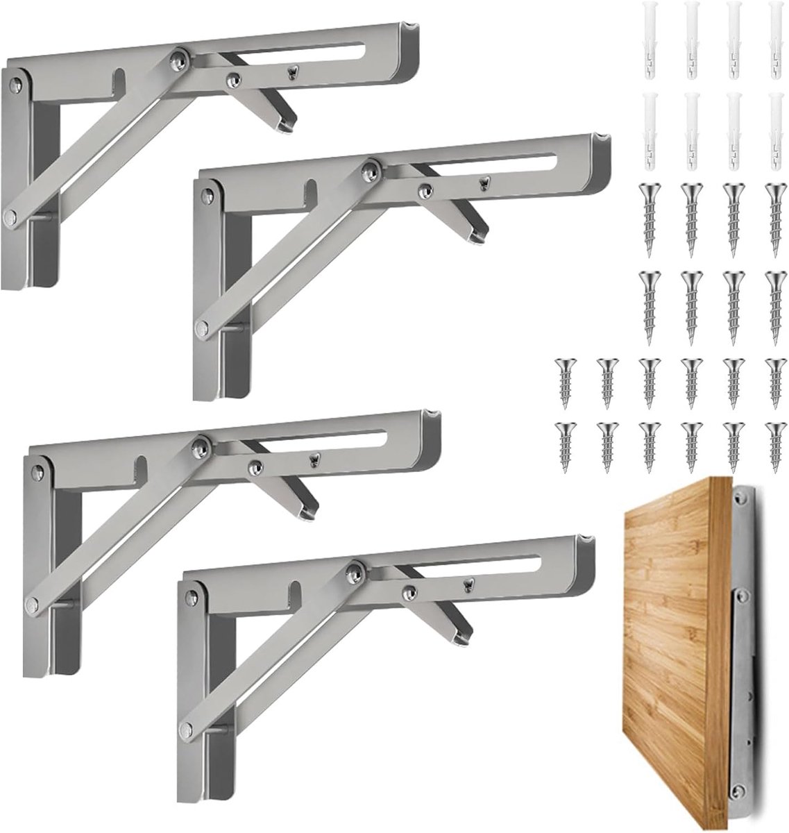SnelShoppen - 4-delige Vouwbare Hoeksteun 350 mm, Wandmontage, Vouwrek van Roestvrij Staal, Maximale Belasting 80 kg voor Keuken, Garage, Tuin