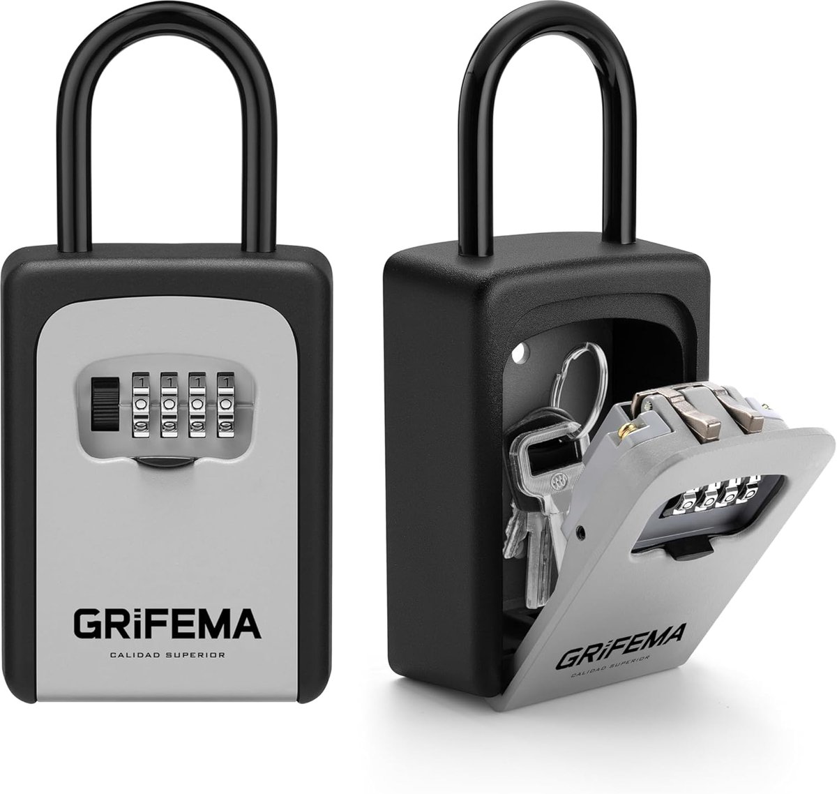 SnelShoppen - Lock Box Sleutelkastje Met 4-Cijferige Code, Waterdichte Sleutelsafe Wandmontage, Ruimte Voor 5 Sleutels + 1 Pas, Grijs