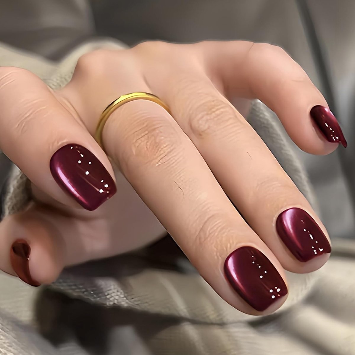 SnelShoppen - 24 Stuks Korte Vierkante Nagels Rood Kat Ogen Press On Nagels Natuurlijke Acrylaat Valse Nagels voor Meisjes en Vrouwen met Nagel Sticke