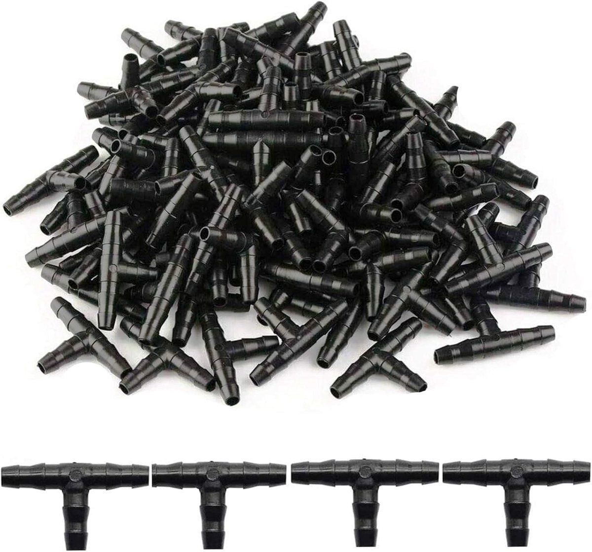 SnelShoppen - 100 Stuks T-Stuk Verbinders voor Drip Irrigatie, PVC Tuinslang Connectoren, 4/7mm Tuinaccessoires voor Tuinieren, Balkon en Horticultuur
