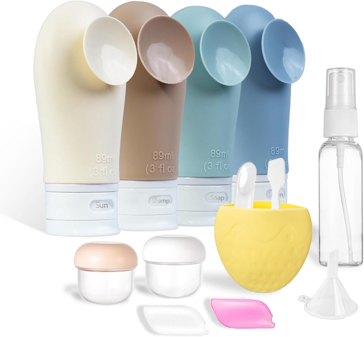 SnelShoppen - 14 Delen Levenslange Reisflessen Set - 3 oz TSA Goedgekeurde Silicone Flessen met Zuignap - Ideale Toilettas Accessoires voor Vrouwen en