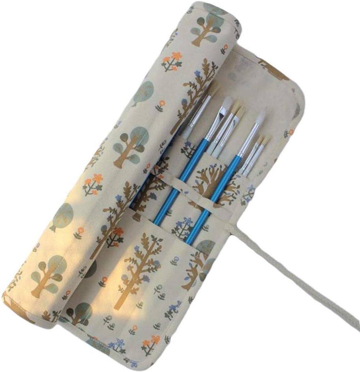 SnelShoppen - Brush Bag Roll-Up 20 Slots Canvas Organizer voor Teken- en Verfkwasten - 15 Inch - Handige Opbergtas voor Waterverf en Olieverf - Portab