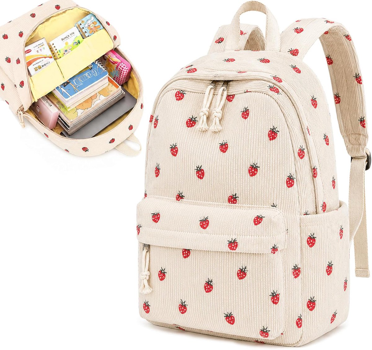 Rugzak voor meisjes - Corduroy schooltassen - Reistas - Rugzak Dames - Lichtgewicht Schooltas - Student Schooltas - Rugzakken met grote capaciteit - Tieners - Schoolrugzakken voor middelbare School - Voor meisjes, tieners en studenten - Rood