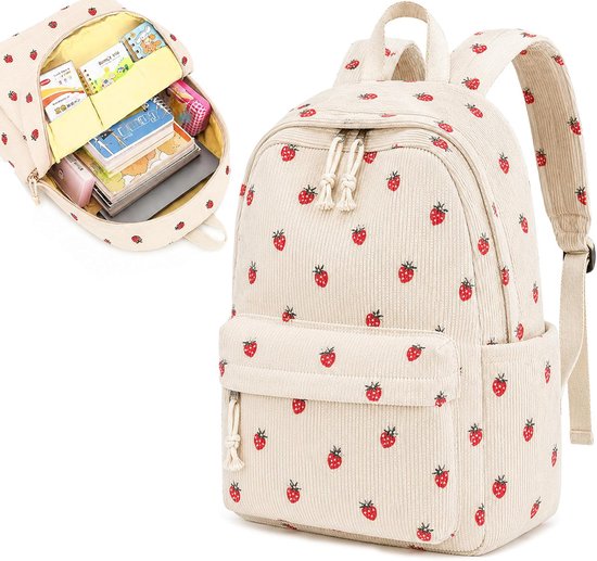 Rugzak voor meisjes - Corduroy schooltassen - Reistas - Rugzak Dames - Lichtgewicht Schooltas - Student Schooltas - Rugzakken met grote capaciteit - Tieners - Schoolrugzakken voor middelbare School - Voor meisjes, tieners en studenten - Rood