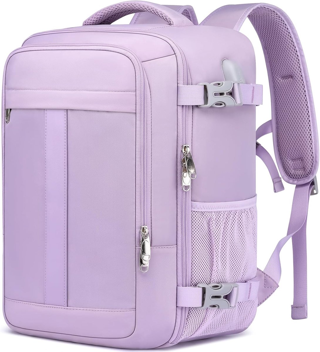SnelShoppen - Cabin Luggage 40x20x25cm Ryanair Backpack 20L met USB Oplaadpoort voor Laptop, Geschikt voor 14 Inch, Paars, Ideaal voor Reizen en Schoo