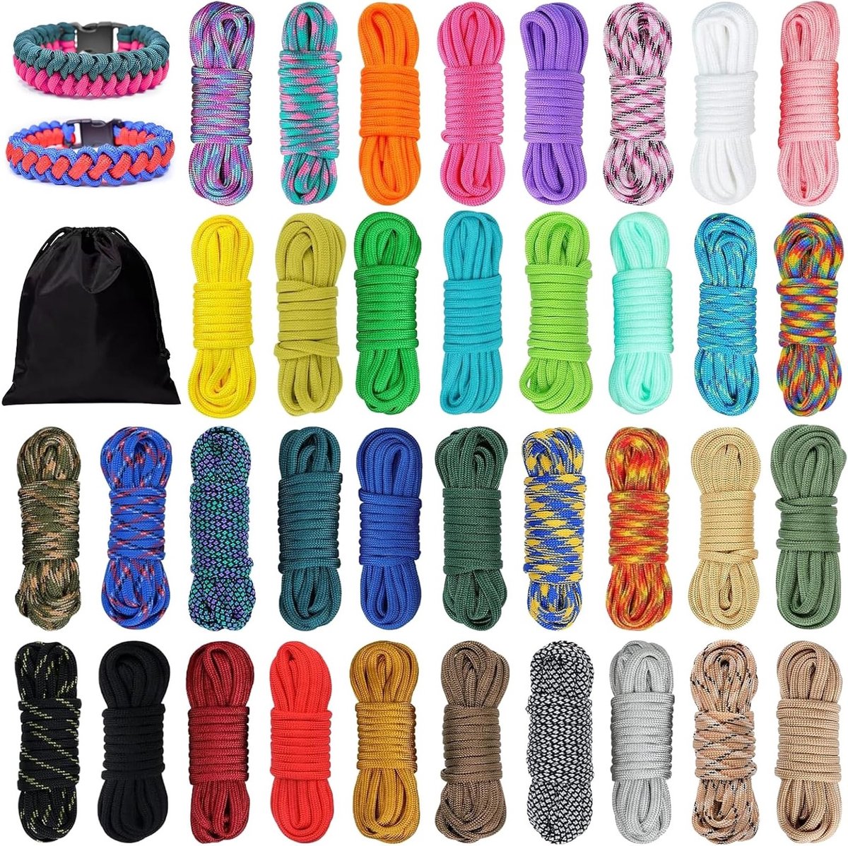 36 Kleuren Paracord Set van 10 Voet - 4mm Parachutekoord voor Armbanden, Sleutelhangers en Hondenhalsbanden - Duurzaam Nylon Touw voor Outdoor Activiteiten en DIY Projecten