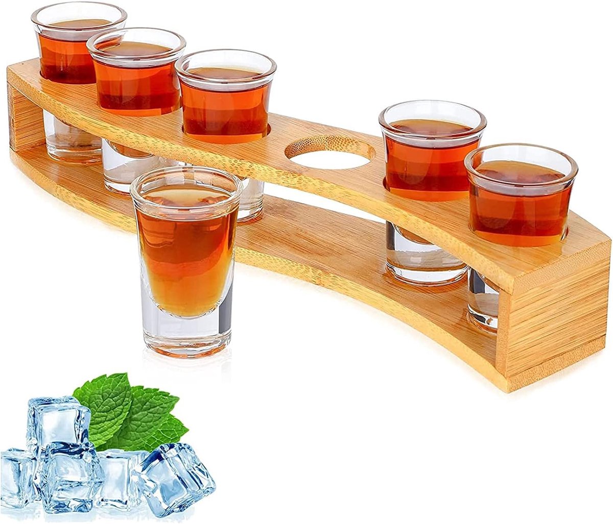 SnelShoppen - Shotglazen Set 6 Stuks 30ml met Tray - Heldere Glazen voor Tequila, Whisky, Rum, Liqueur - Ideaal voor Feest, Bar, Thuisgebruik