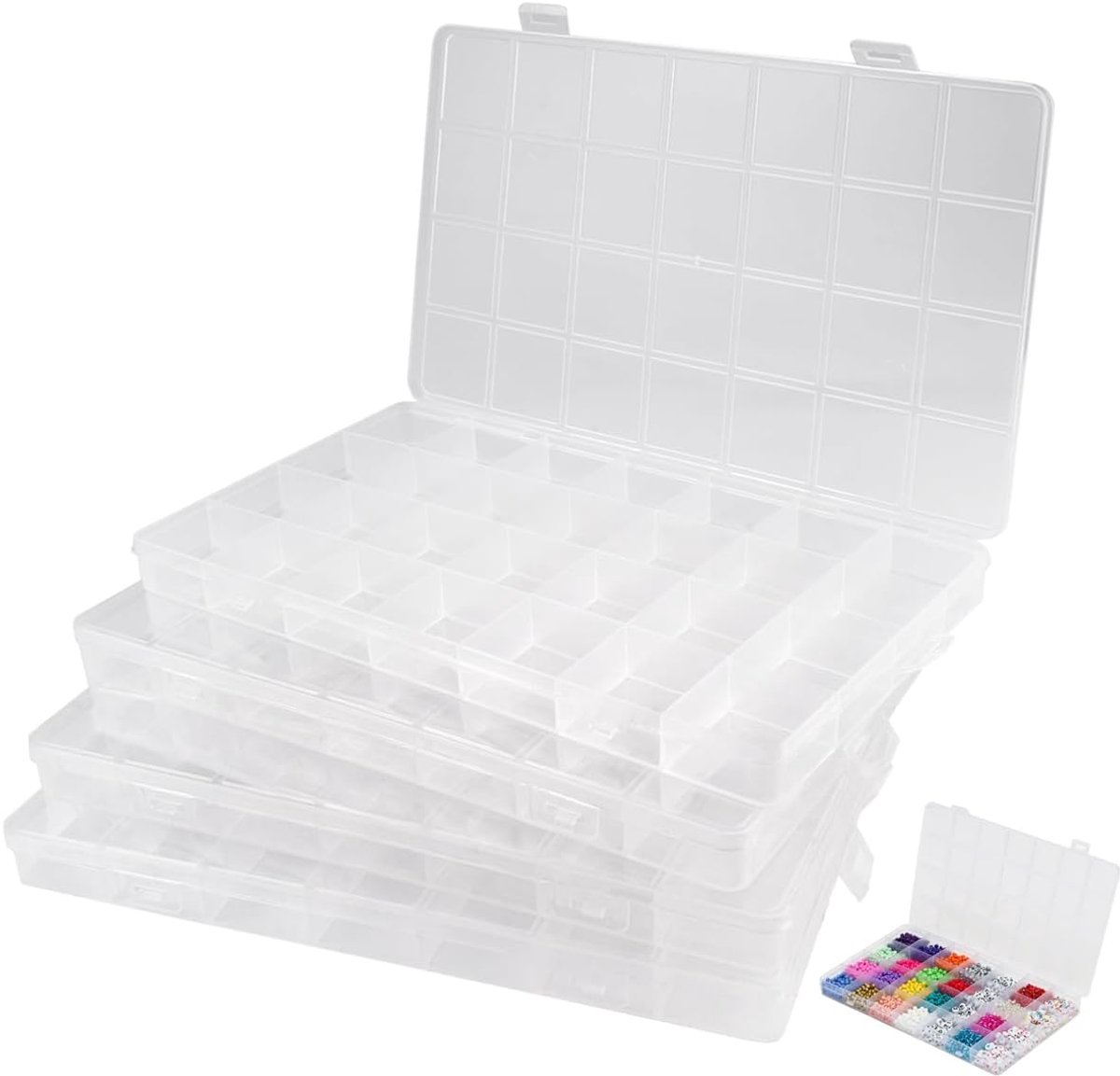 SnelShoppen - 4 Stuks Beads Opbergdozen, Kunststof Sieraden Organizers met 28 Compartimenten, Transparante Sorteringsdozen voor Kleine Onderdelen, Knu
