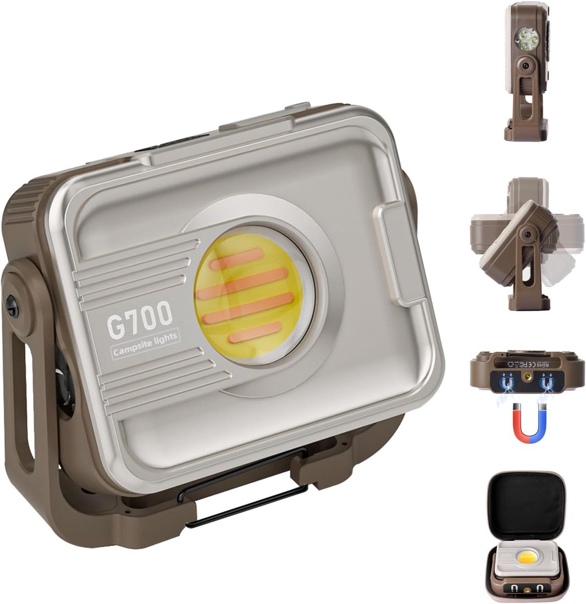 SnelShoppen - LED Bouwlamp Draadloos 6000 mAh 1200 Lumen met 7 Lichtstanden IP54 Waterproof Magnetisch 360° Houder Compact Werklicht en Campinglamp vo