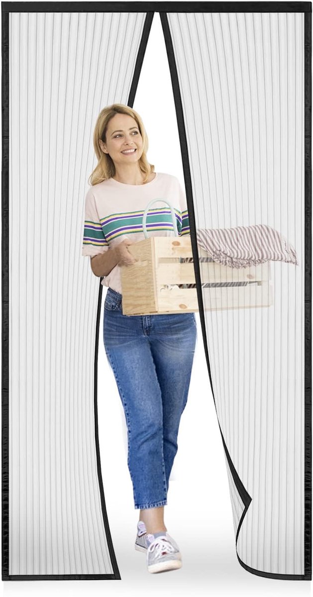 SnelShoppen - Vliegenscherm Deur Magnetisch Muggennet Voor Hal, Patio, Gemakkelijk Te Installeren, Zwart 100 x 200 cm - Bescherming Tegen Insecten