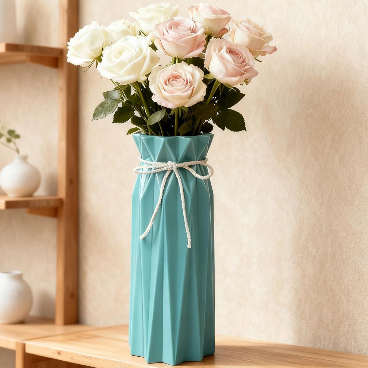 SnelShoppen - Moderne Ceramische Vaas Vintage Blauw voor Pampas Gras en Droogbloemen - 24x10x10cm - Perfect voor Woonkamer, Bruiloft en Decoratie
