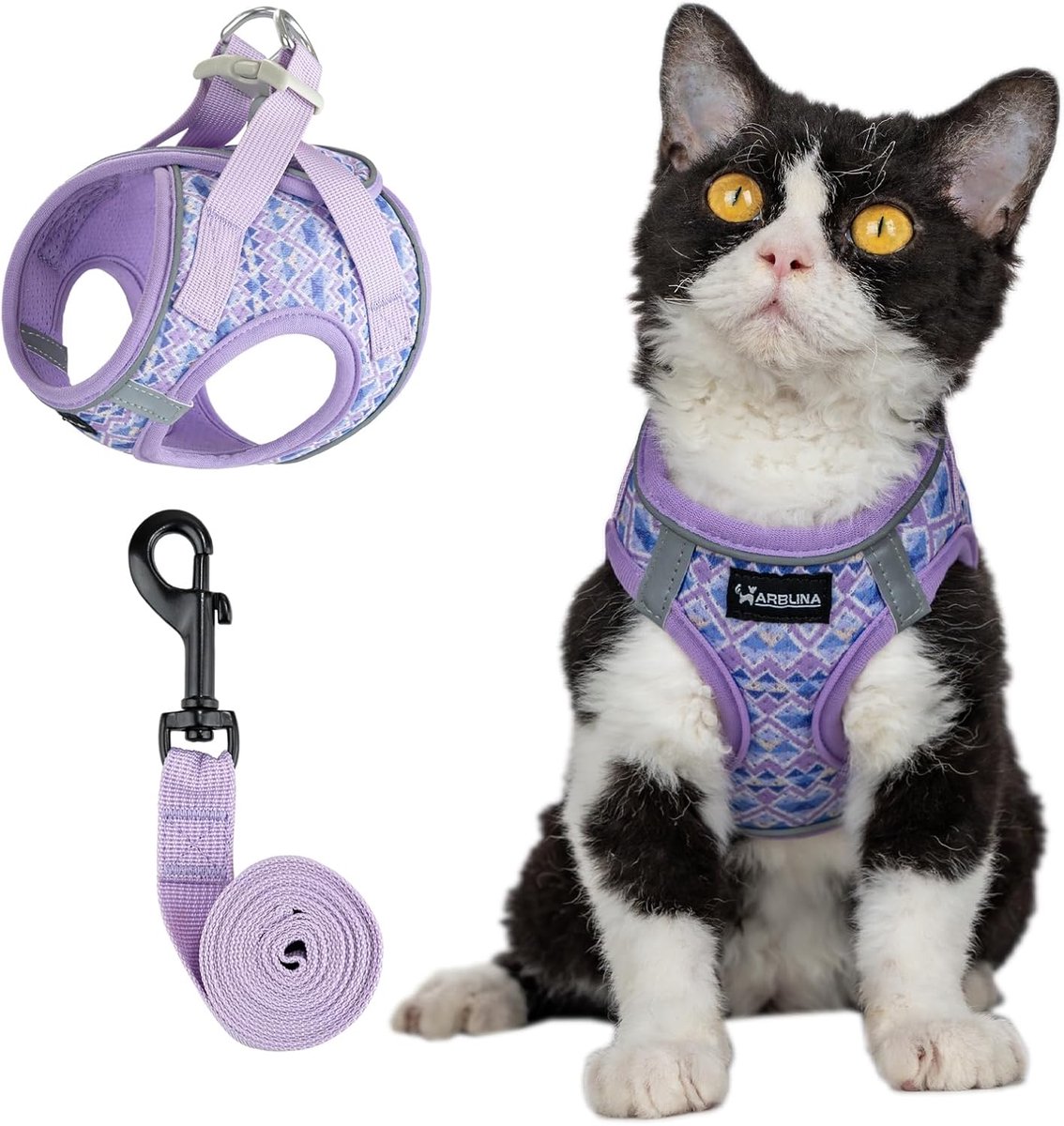 SnelShoppen - Cat Harness Set - Lichtgewicht en Ademend Kattenharnas met Reflector, Ontsnapbestendig, Inclusief 1.5m Kattenlijn, Paars, XS