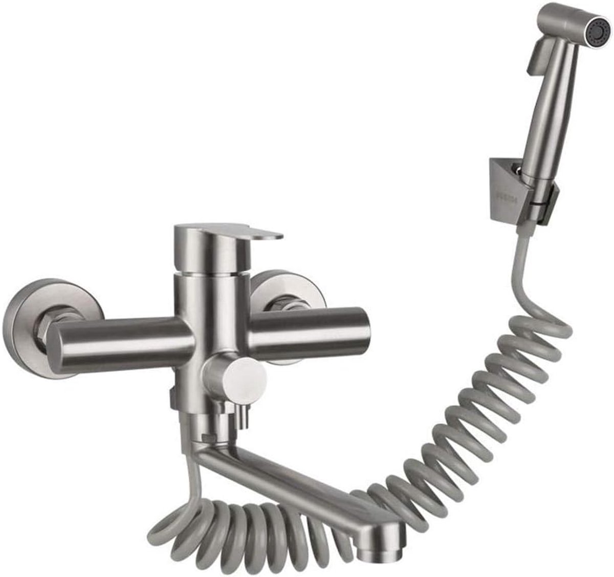 SnelShoppen - Wandkraan met Handdouche, Keuken Mengkraan in RVS, Warm/Koud Water, Verstelbaar 135-170 mm, Draaibaar, Perfect voor Wasbak en Keuken