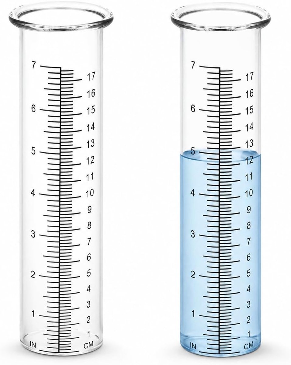 SnelShoppen - Housoutil Regenmeter - 2 Stuks Glazen Regenmeter voor Tuin - Neerslagmeter Glas - Tuinaccessoires voor Buitengebruik - Vaas voor Tuin en