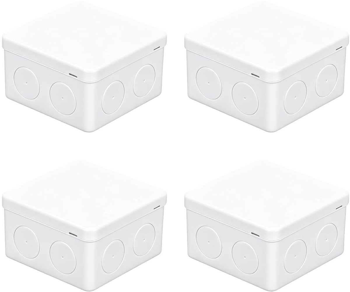 SnelShoppen - 4 stuks IP65 Waterdichte Aansluitdoos, Robuuste Verdeeldoos met Klikdeksel en Verbeterde Rubberen Afdichting voor Buiten, 85 x 85 mm, Id