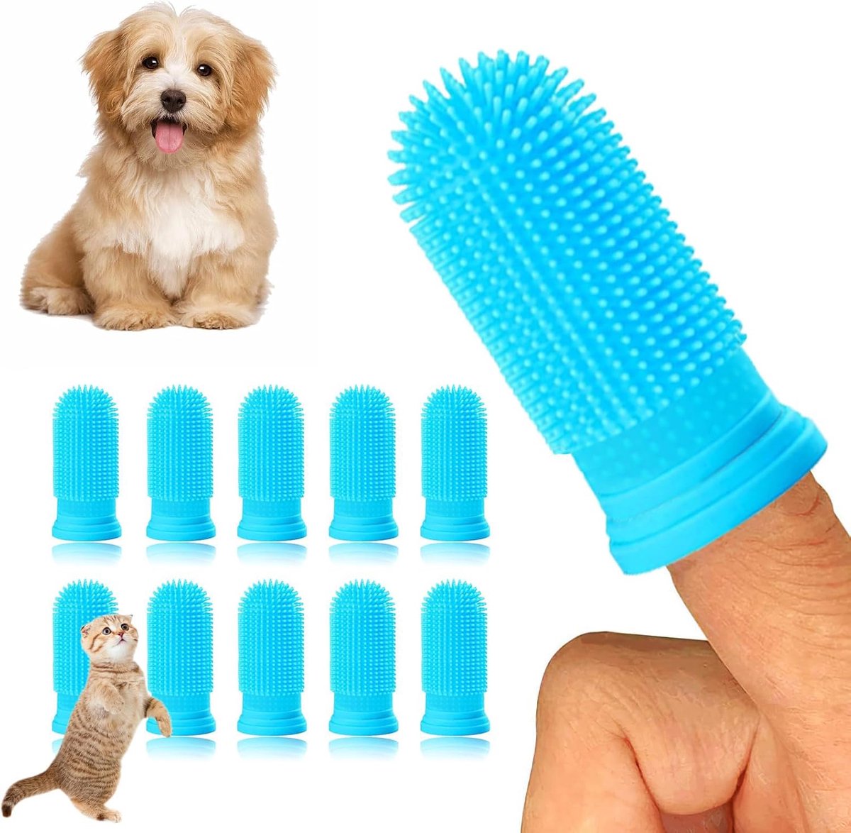 SnelShoppen - Dog Finger Toothbrush - 10 Stuks Hond & Kat Tandenborstels - 360º Zachte Siliconen Borstels - Herbruikbare Tandenreiniger - Dentaire Zor