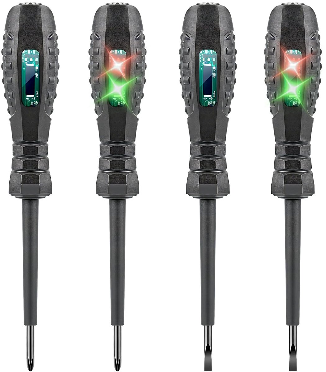 SnelShoppen - 4-delige Schroevendraaierset met Spanningstester, 2-in-1 Hoge Koppel Magnetische Schroevendraaier, Voltage Finder 24-250 V, Zwart