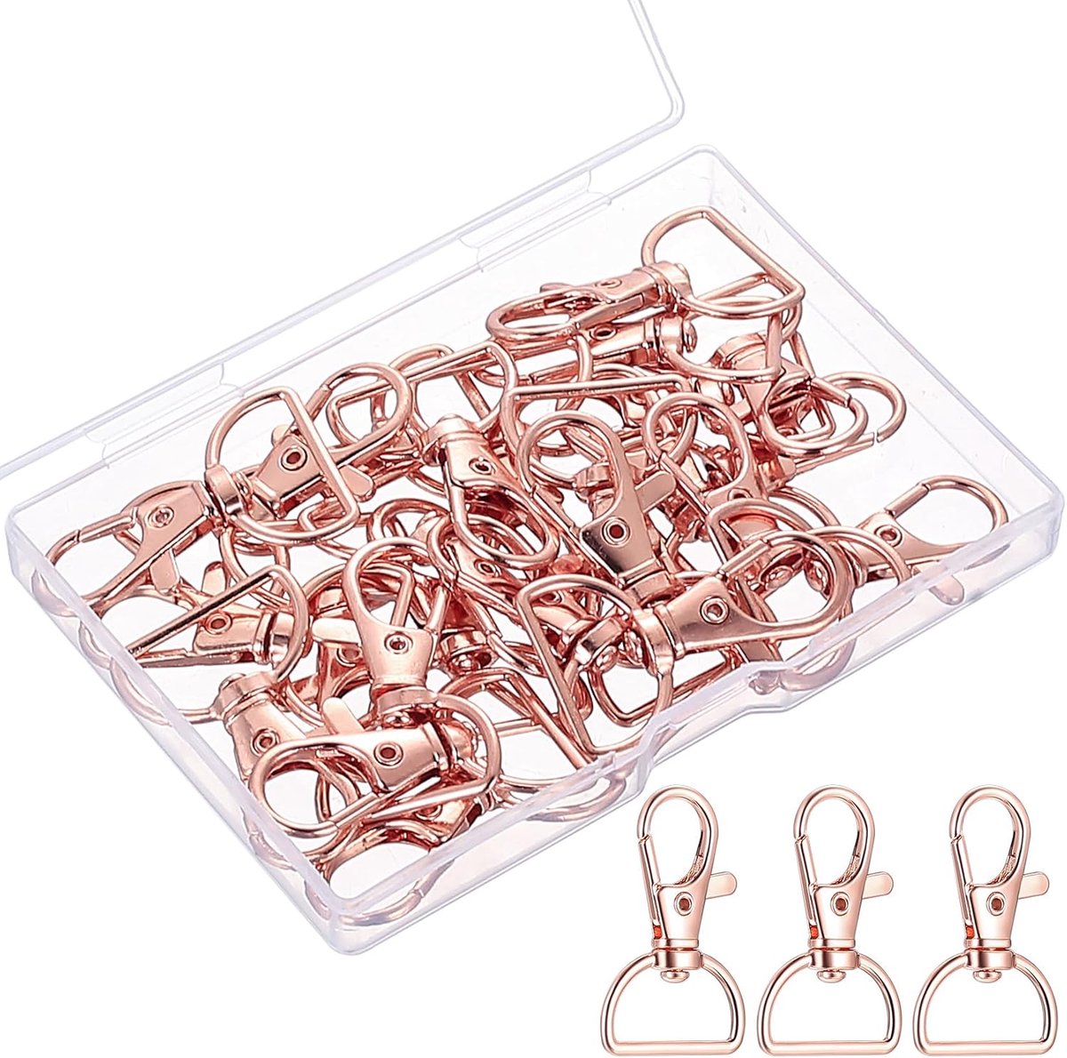 SnelShoppen - Sleutelhangers met D-vormige Carabiner, 25 Stuks Roze Goud, Hoogwaardige Zinklegering, Ideaal voor DIY Sieraden, Camping en Feestjes