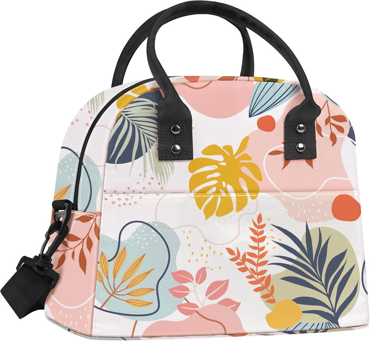 SnelShoppen - Boho Insulated Lunch Bag voor Vrouwen - Kleine Koeltas met Bloemenprint in Blauw-Roze en Geel - Ideaal voor Werk, School, Picknick en Da