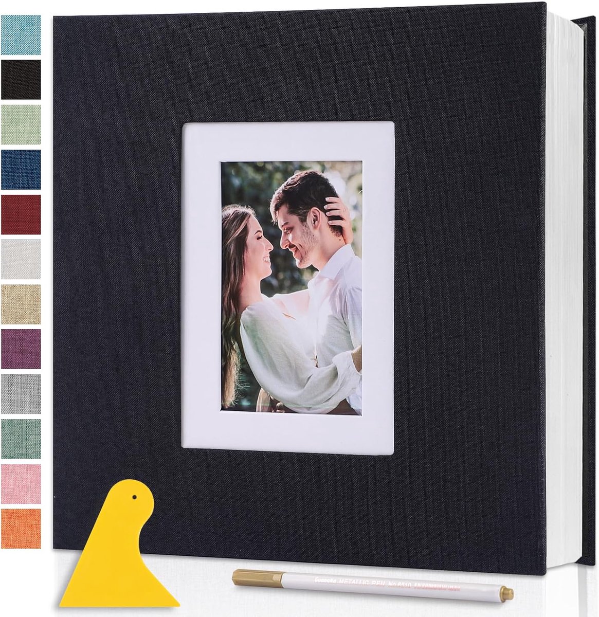 SnelShoppen - Large Zelfklevend Foto Album 11x27cm DIY Scrapbook, 40 Zwarte Pagina's, Magnetisch Fotoalbum met Linnen Cover voor Baby, Familie, Bruilo