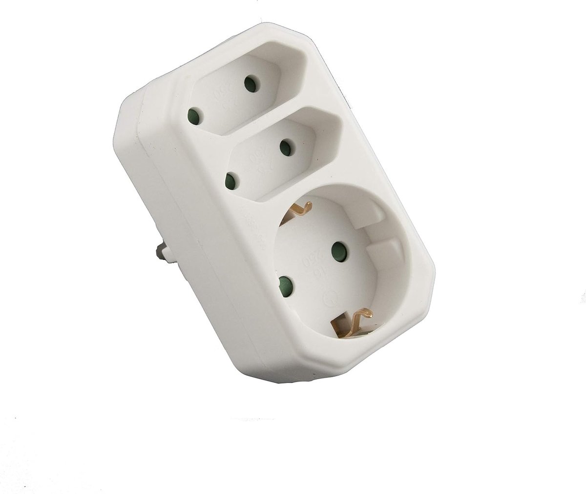 SnelShoppen - Multi Plug Adapter Plug 4-gang, Geaarde Contacten, 1 Schuko en 3 Euro, 16A, 230V, Max. 3680W, IP20, Voor Thuis, Camping, Tuin, Keuken