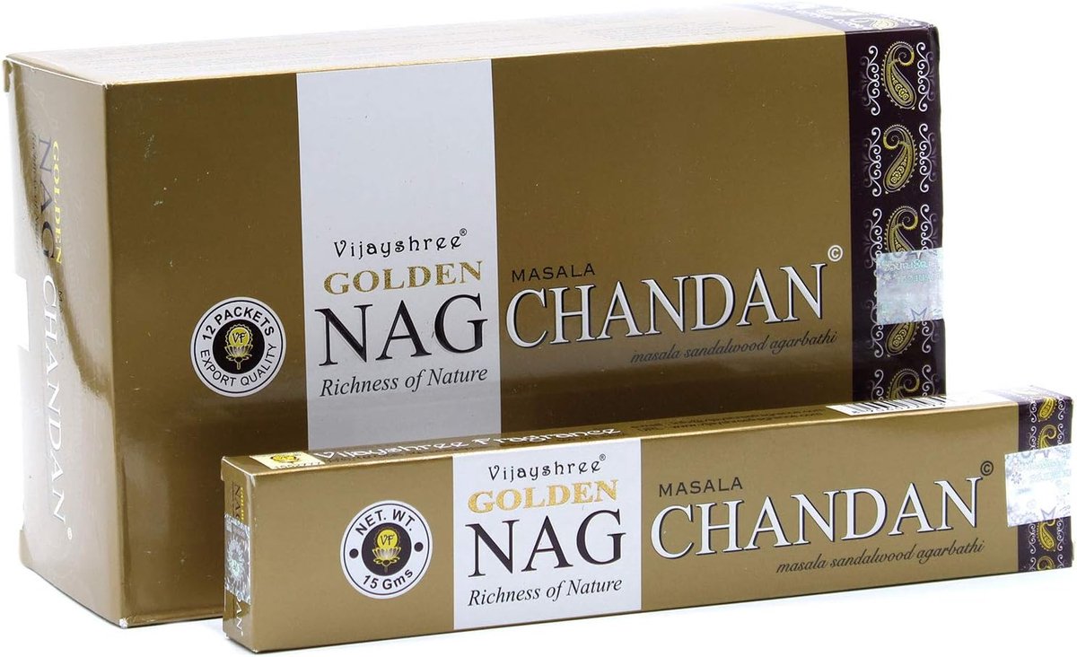 SnelShoppen - 180g GOLDEN NAG CHANDAN Masala Incense Sticks - Geurige Wierook voor Ontspanning, Meditatie & Feesten - 12 Pakken van 15g