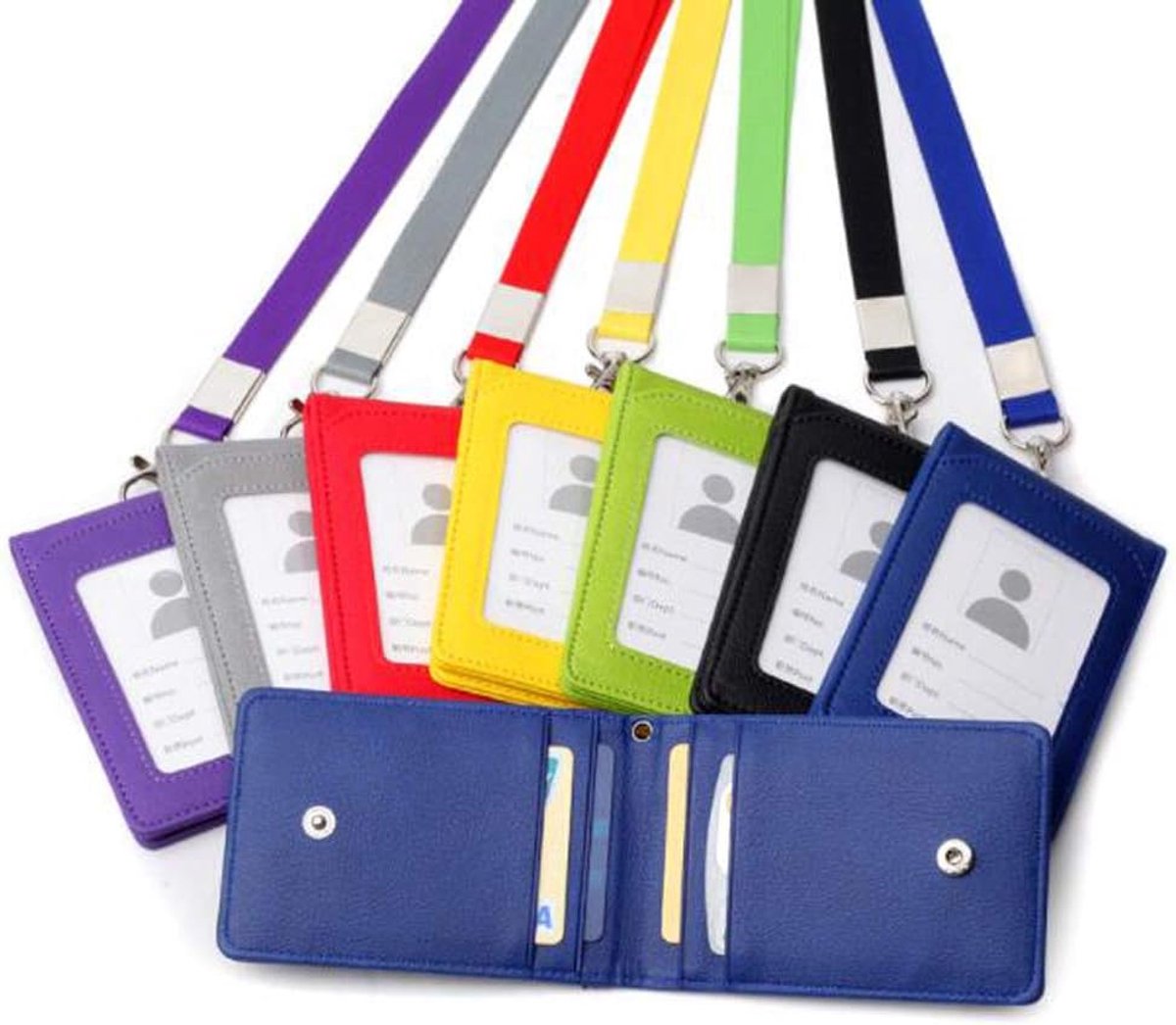 SnelShoppen - Lederen Creditcardhouder ID Kaarthouder met Nekstrap Chain - Handige Multi Card Slot Houder - Duurzaam PU Leer en Polyester - Perfect vo