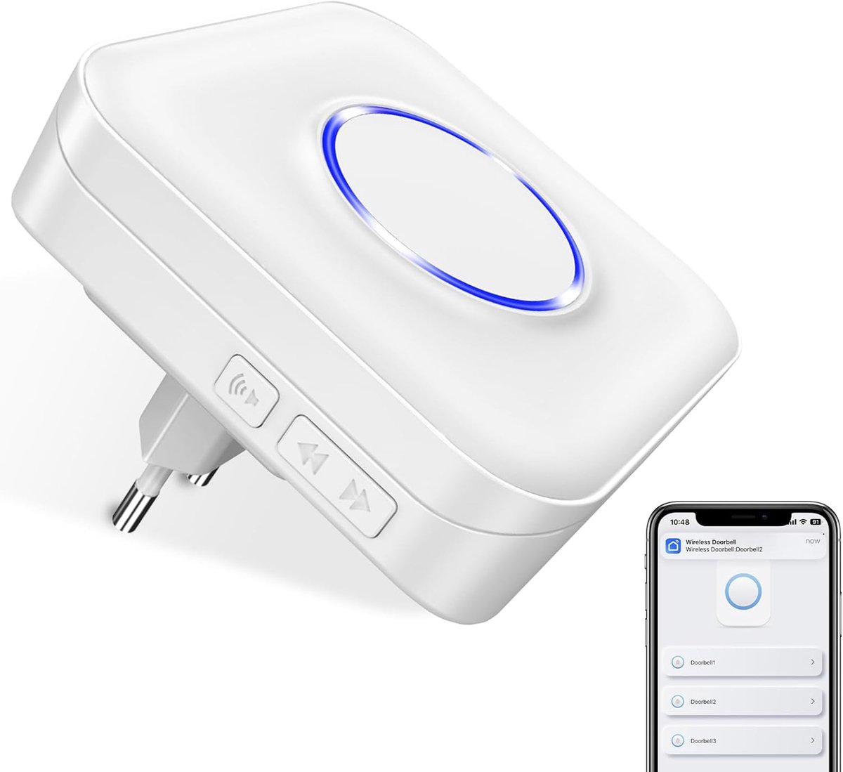 SnelShoppen - WLAN Draadloze Deurbel Ontvanger - WIFI Plug-in Deurbel Receiver - 32 Melodieën en 5 Volumes - Wit - Voor Deurbelknoppen, Bewegingssenso