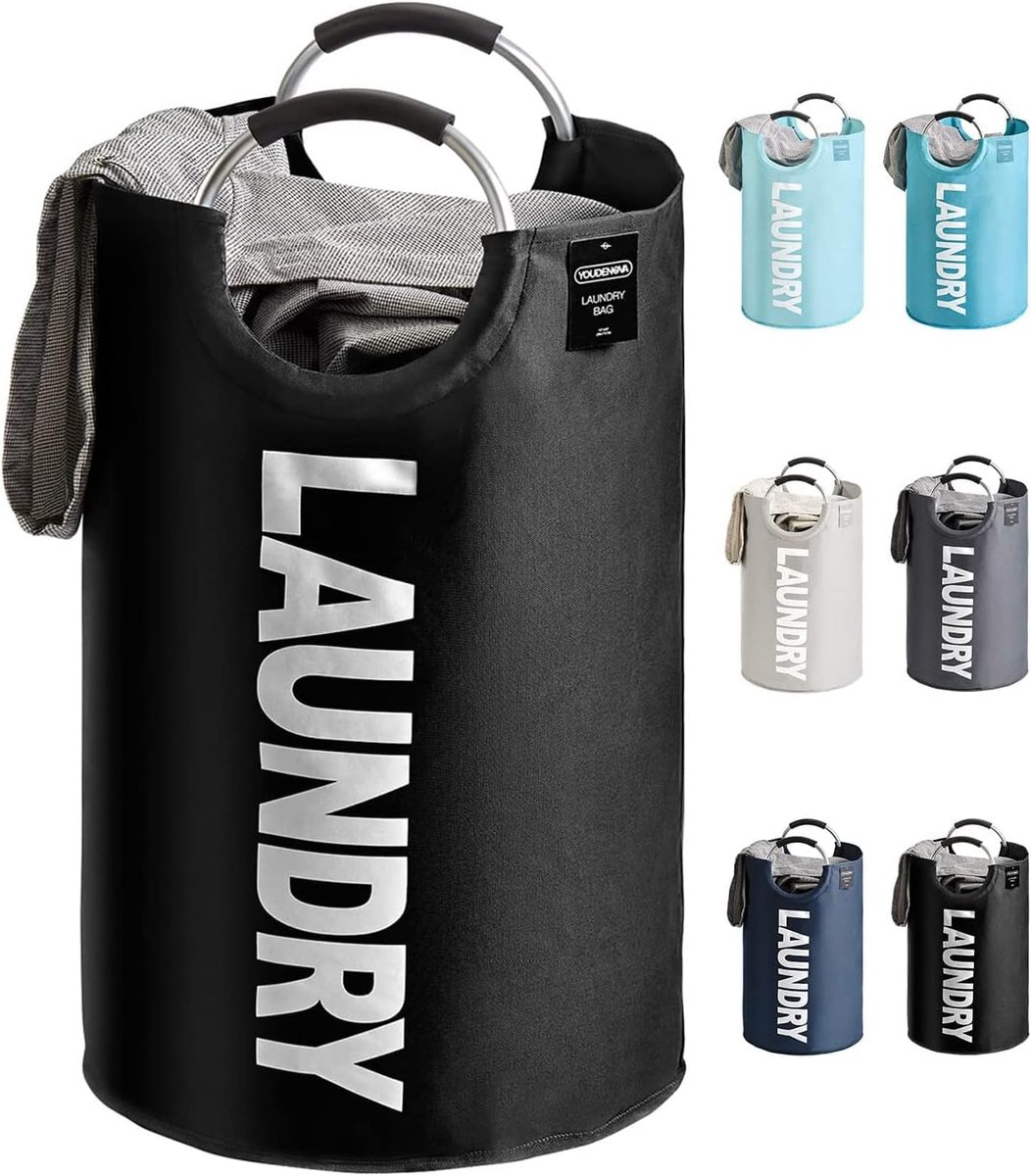 SnelShoppen - Vouwbare Wasmand 92L - Hoge Kwaliteit Oxford - Aluminium Handvat - Zwart - Ruimtebesparend en Draagbaar - Perfect voor Thuis, Camping en