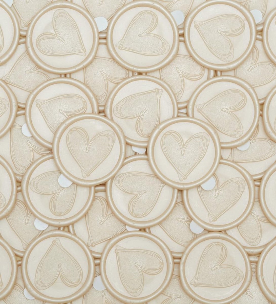 SnelShoppen - Pack van 50 Zelfklevende Waszegels Hartpatroon - 3 cm - Champagne Kleur - Perfect voor Trouwringen, Uitnodigingen, Cadeaus, Valentijnsda
