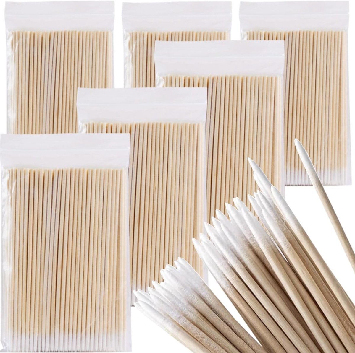 SnelShoppen - 600 Stuks Houten Wattenschijfjes 7cm, Zachte Katoenen Tips, Voor Make-up en Schoonmaak, Laag Lint, Ideaal voor Gezichtsverzorging en App