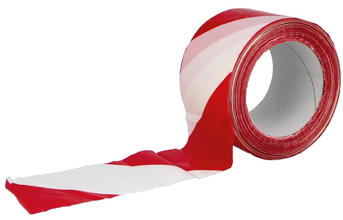 SnelShoppen - Non-adhesieve afplaktape - Gevaarlijke zones markeren - Waterdicht en flexibel PVC - 70mm x 500m - Rood en wit waarschuwingslint