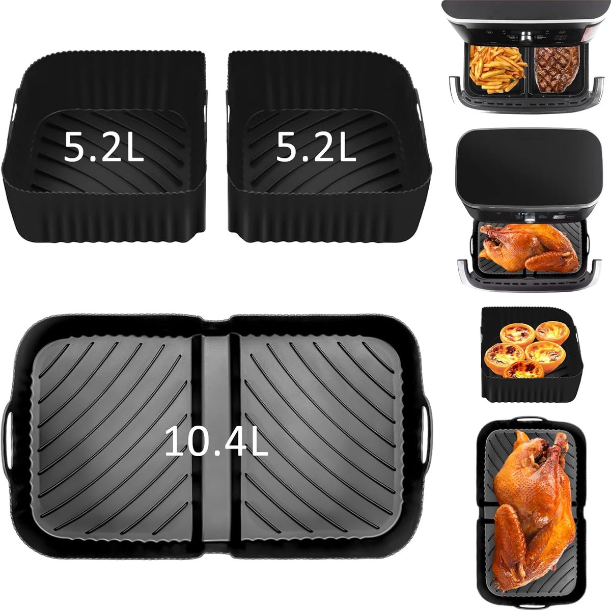 SnelShoppen - Silicone Airfryer Liners voor Ninja Flex Tray AF500UK, 3 Stuks Herbruikbare Silicone Bakmatten, Groot Formaat, Keuken Accessoires