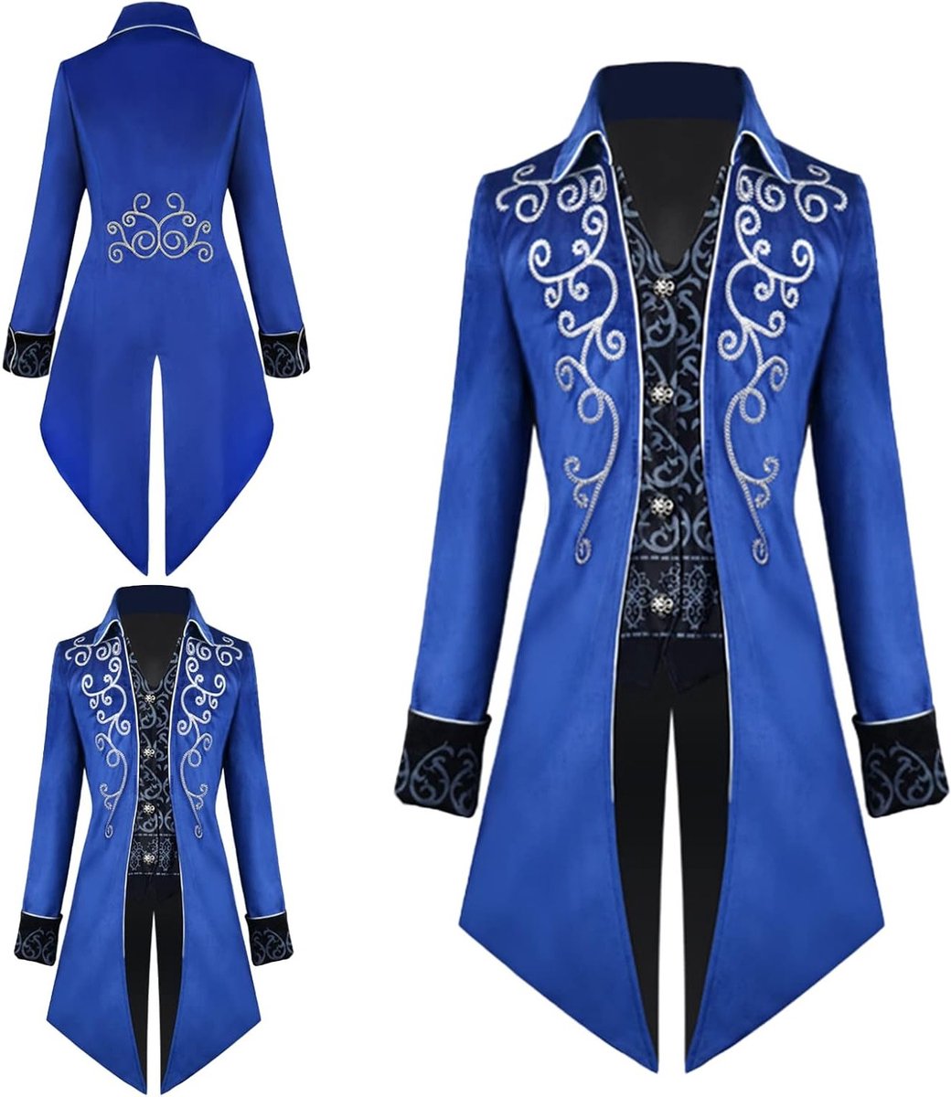 Vintage Steampunk Jas voor Mannen met Middeleeuwse Gothic Velours Borduursels voor Feestjes en Halloween