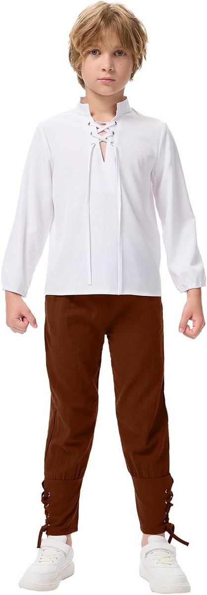 Renaissance Kostuum Set voor Middeleeuwse Feesten met Piraten Shirt en Lange Broek voor Viking Look