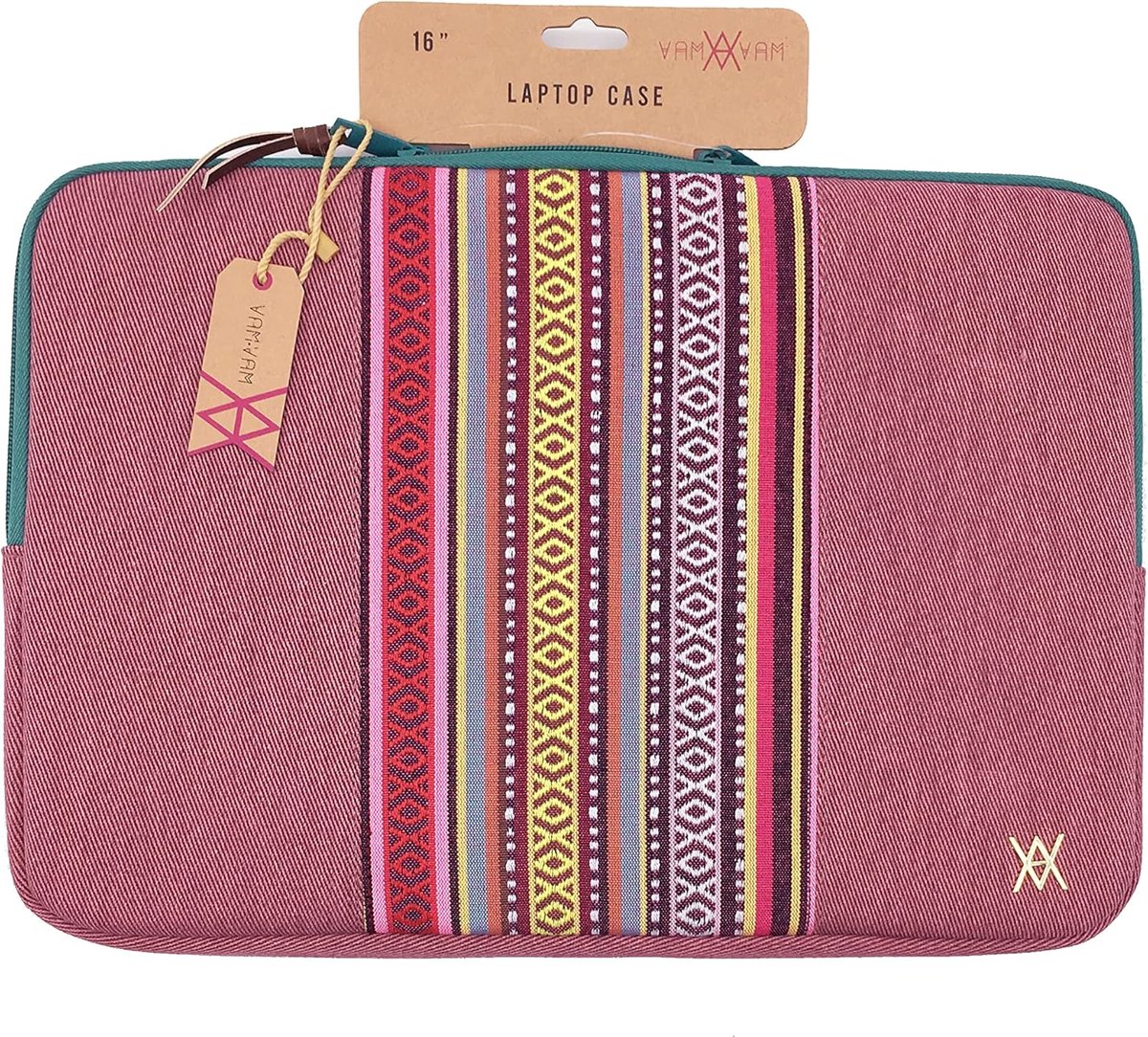 SnelShoppen - Laptop Sleeve tot 16 Inch - Etnisch Stijlvolle Beschermhoes - Kersenrood - Gevoerde en Verstevigde Laptoptas - Ideaal voor MacBook, Ultr